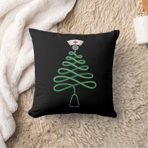 Stethoscope Christmas Tree Nurse Scrub Xmas Cushion