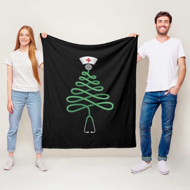 Stethoscope Christmas Tree Nurse Scrub Xmas  Fleece Blanket (In Situ)