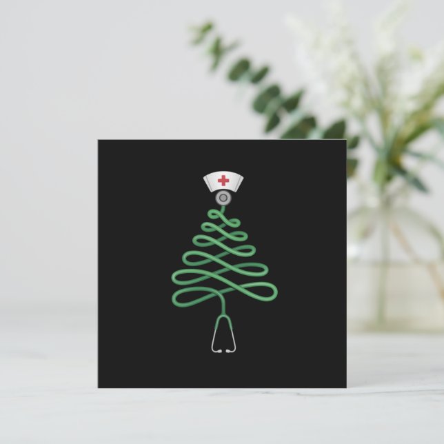 Stethoscope Christmas Tree Nurse Scrub Xmas  Holiday Card (Standing Front)