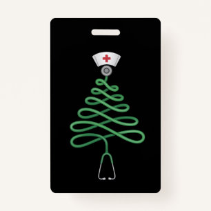 Stethoscope Christmas Tree Nurse Scrub Xmas ID Badge