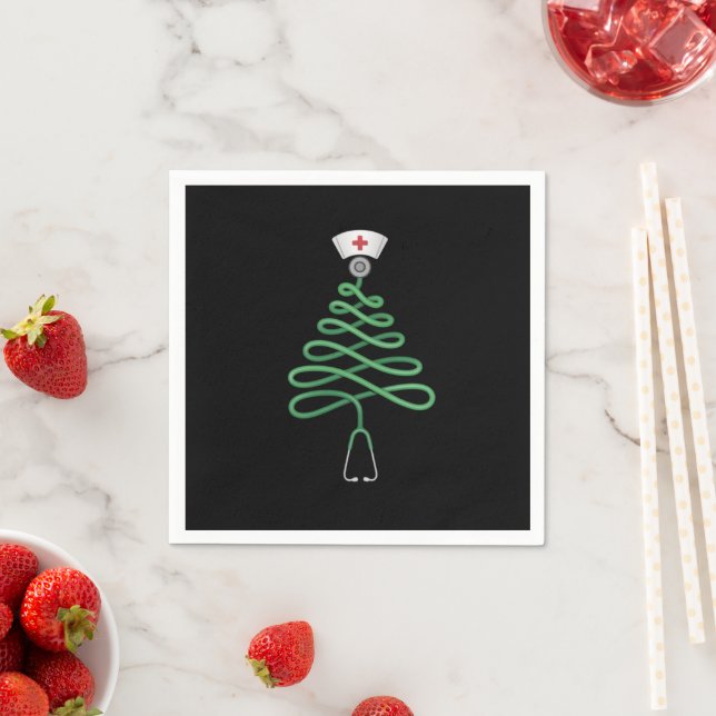 Stethoscope Christmas Tree Nurse Scrub Xmas  Napkin (Insitu)