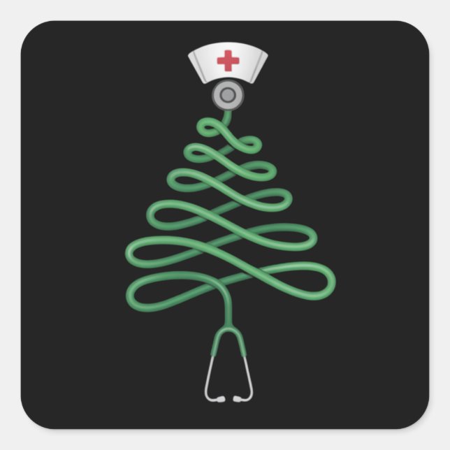 Stethoscope Christmas Tree Nurse Scrub Xmas  Square Sticker (Front)