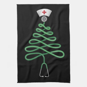 Stethoscope Christmas Tree Nurse Scrub Xmas  Tea Towel