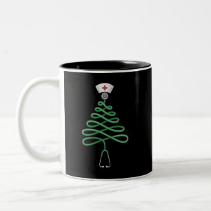 Stethoscope Christmas Tree Nurse Scrub Xmas  Two-Tone Coffee Mug
