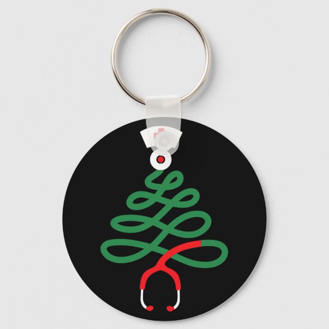 stethoscope christmas tree nursing funny nurse rn  key ring (Front)