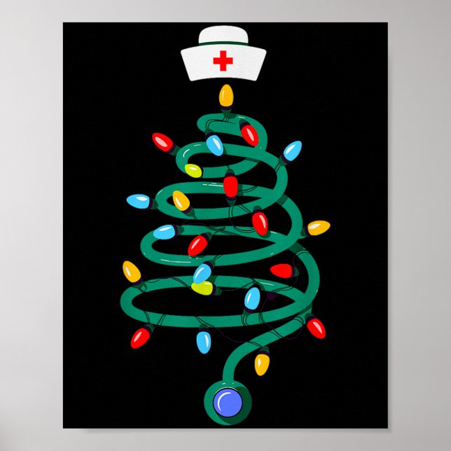 Stethoscope Christmas Tree Registered Doctor Nurse Poster (Front)