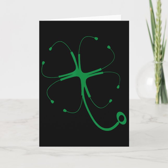 Stethoscope Clover Lucky St Patricks Day Funny Doc Card (Front)