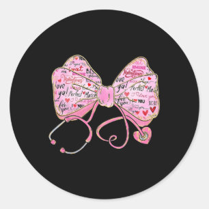 Stethoscope Coquette Bow Registered Nurse Lovers V Classic Round Sticker