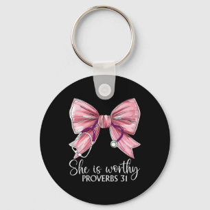 Stethoscope Coquette Bow She Is Worthy Christian B Key Ring