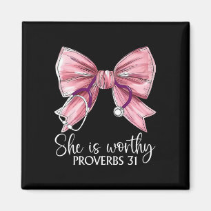 Stethoscope Coquette Bow She Is Worthy Christian B Magnet