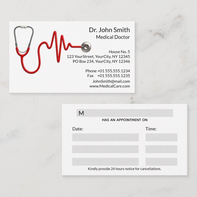 Stethoscope EKG Heartbeat Line ECG Wave Medical Appointment Card (Front/Back)