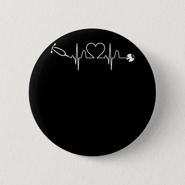 Stethoscope EKG Heartbeat Nurse Heart Hospital 6 Cm Round Badge (Front)