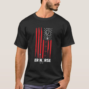Stethoscope ER Nurse American Flag Heartbeat Patri T-Shirt