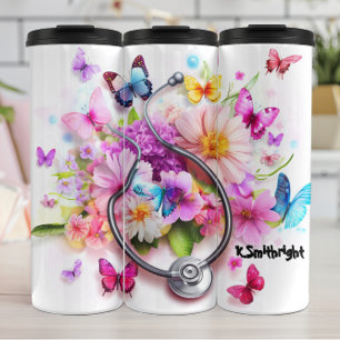 Stethoscope Flowers Butterflies Personalized Tribu Thermal Tumbler