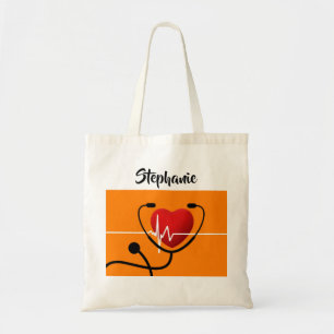 Stethoscope, Heart and EKG Nurse Tote Bag