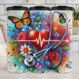 Stethoscope Heart Butterfly Colorful Nurse Thermal Tumbler