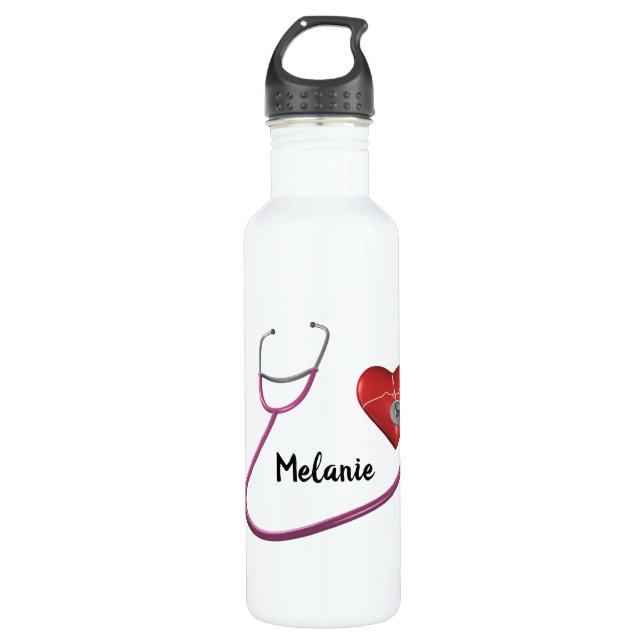 Stethoscope Heart Custom Nurse Doctor Caregiver 710 Ml Water Bottle (Front)