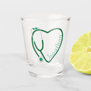 Stethoscope Heart Green Fun Valentine Shot Glass