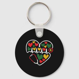 Stethoscope Heart Juneteenth Melanin Nurse African Key Ring