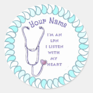 Stethoscope heart LPN Nurse Classic Round Sticker