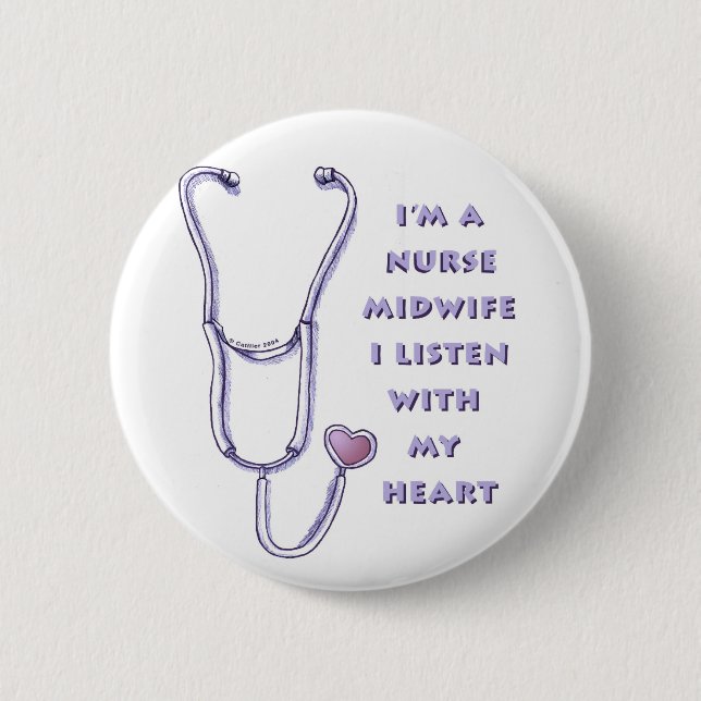 Stethoscope Heart Midwife Nurse 6 Cm Round Badge (Front)