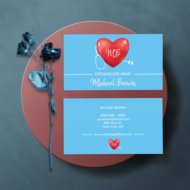 Stethoscope Heart Nurse Doctor Blue Business Card (Creator Uploaded)