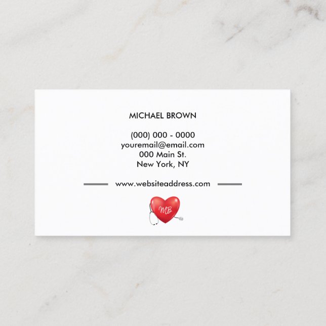 Stethoscope Heart Nurse Doctor Medical Business Card (Back)