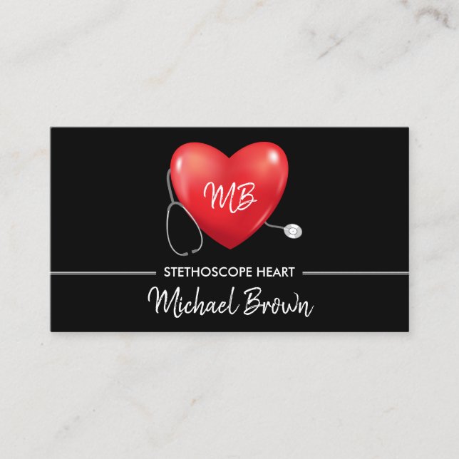 Stethoscope Heart Nurse Doctor Medical Health Business Card (Front)