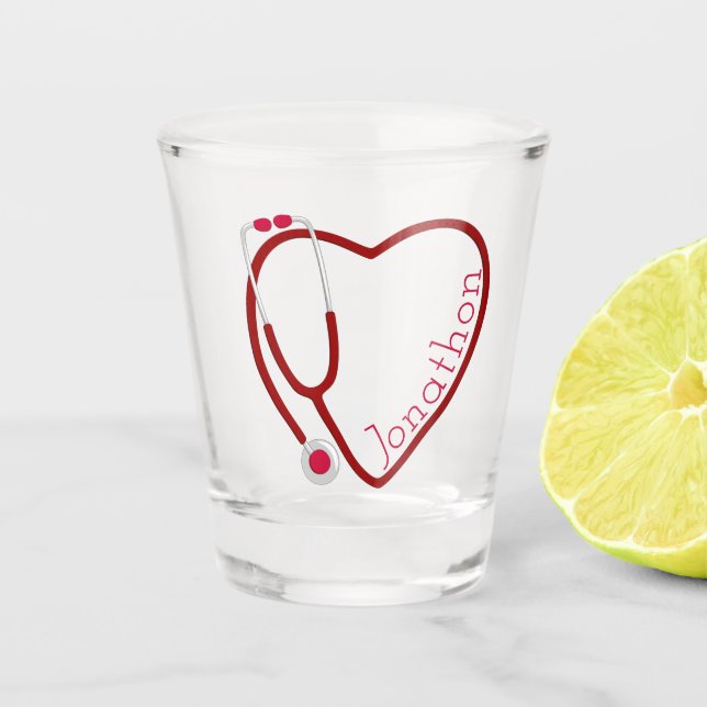 Stethoscope Heart Red Fun Shot Glass (Front)