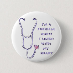 Stethoscope Heart Surgical Nurse 6 Cm Round Badge