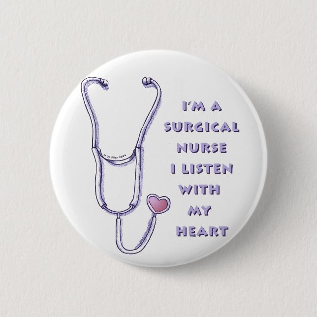 Stethoscope Heart Surgical Nurse 6 Cm Round Badge (Front)