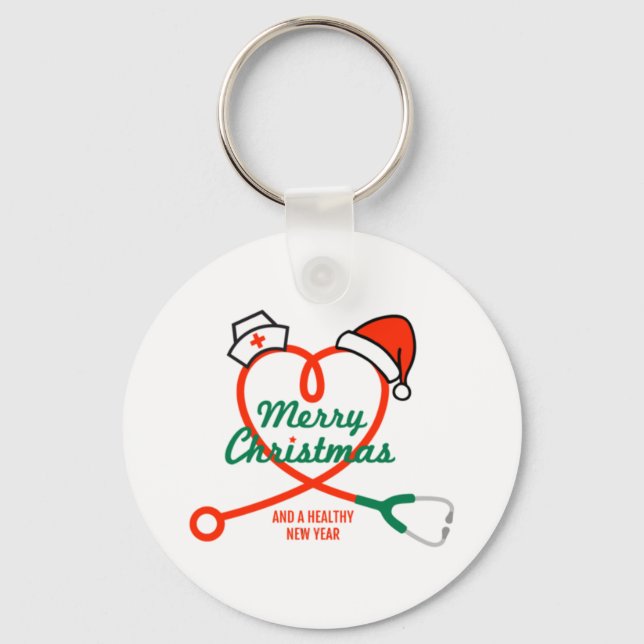 Stethoscope heart with Santa hat Key Ring (Front)