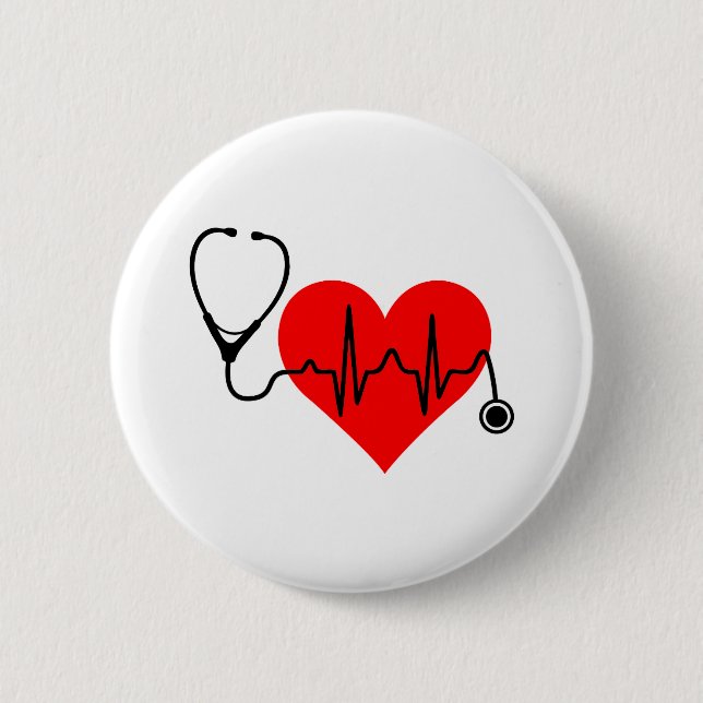 Stethoscope Heartbeat Heart 6 Cm Round Badge (Front)