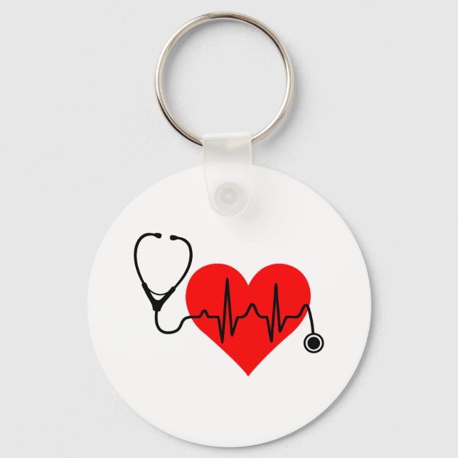 Stethoscope Heartbeat Heart Key Ring (Front)