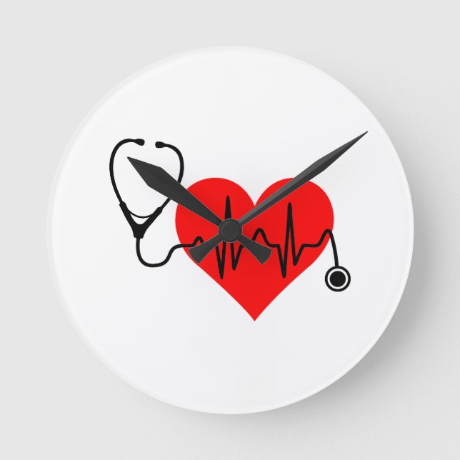 Stethoscope Heartbeat Heart Round Clock (Front)