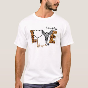 Stethoscope Leopard LOVE Scrub Life Nurse Nursing T-Shirt