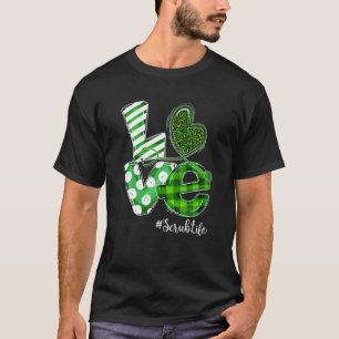 Stethoscope Love Scrub Life Nurse Plaid St Patrick T-Shirt