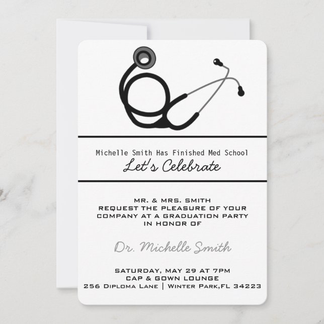 Stethoscope Medical Doctor Graduation Announcement (Front)