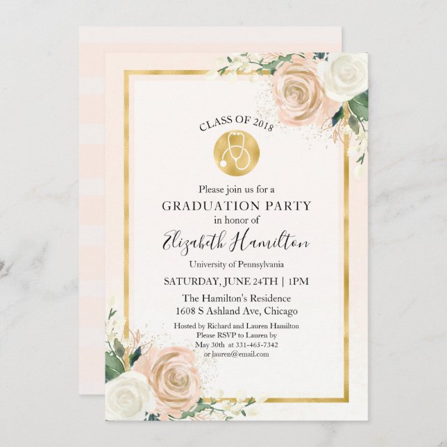 Stethoscope Medical Nursing School Grad Party Invitation (Front/Back)