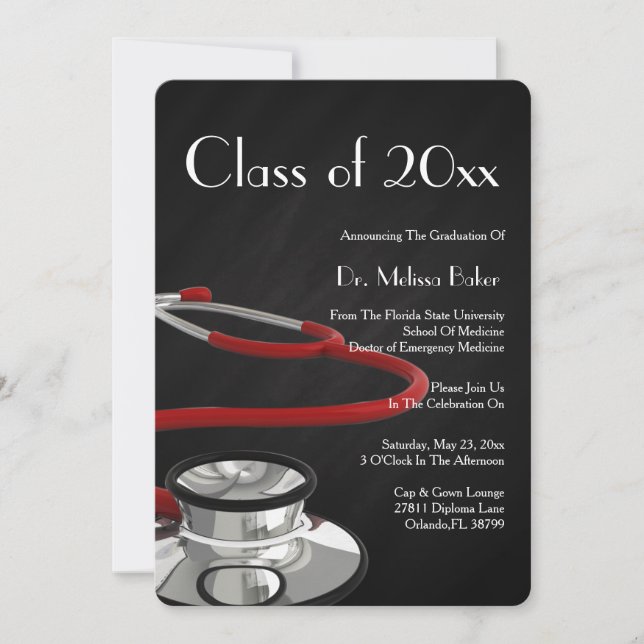 Stethoscope Medical School Graduation Announcement (Front)