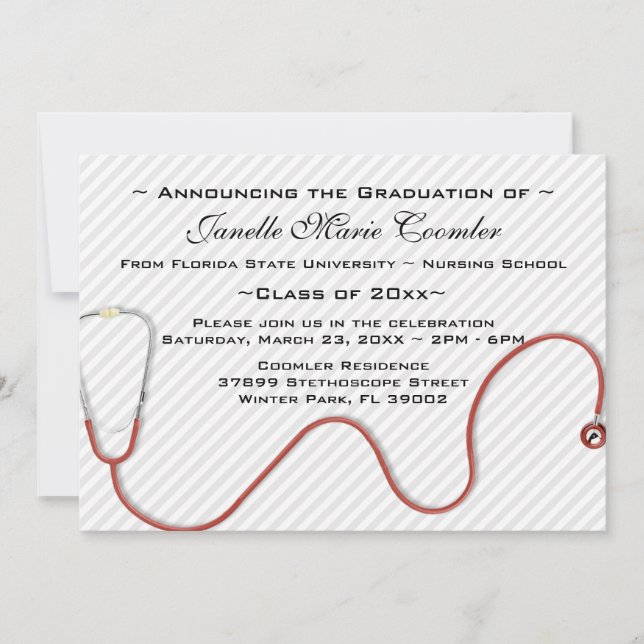 Stethoscope Medical School Graduation Invitation (Front)