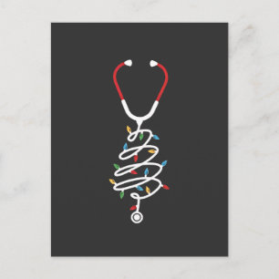 Stethoscope Medical Supplies Christmas Tree Lights Holiday Postcard
