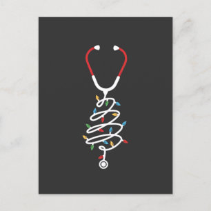 Stethoscope Medical Supplies Christmas Tree Lights Holiday Postcard