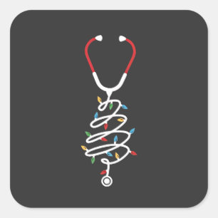 Stethoscope Medical Supplies Christmas Tree Lights Square Sticker