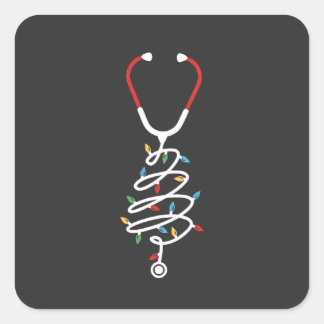 Stethoscope Medical Supplies Christmas Tree Lights Square Sticker