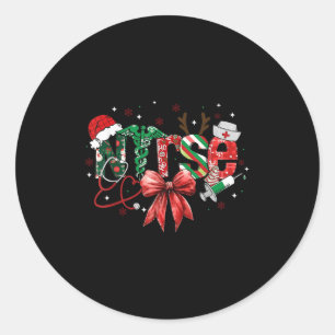 Stethoscope Nurse Coquette Bow Merry Christmas Xma Classic Round Sticker
