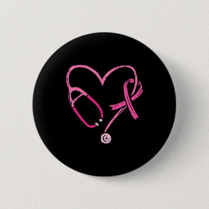 Stethoscope Nurse Medical Breast Cancer Awareness 6 Cm Round Badge