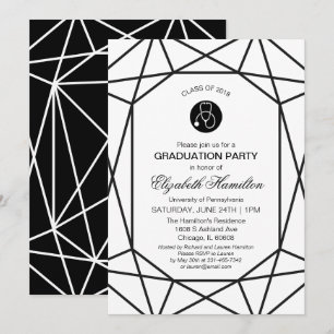 Stethoscope Nursing School Chic Black & White Invitation