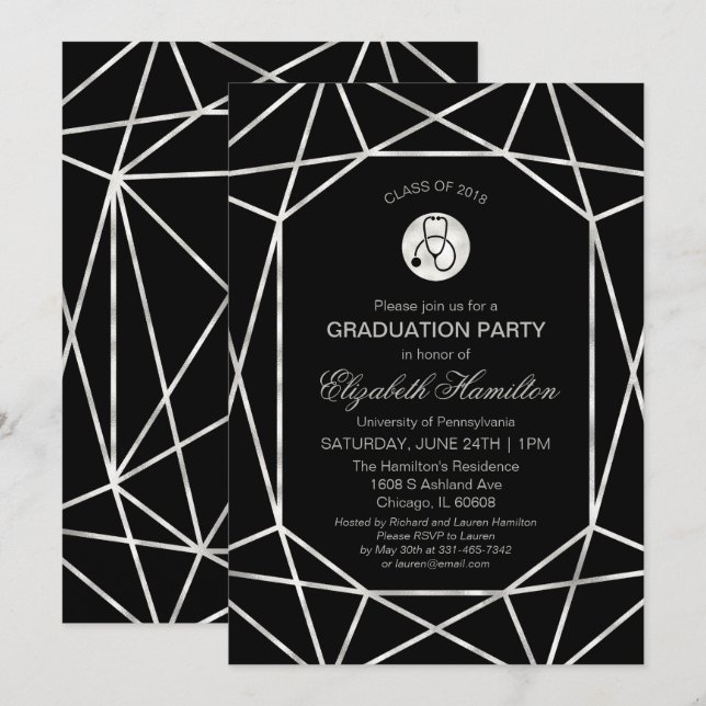 Stethoscope Nursing School Grad Party Geometric Invitation (Front/Back)