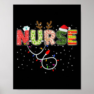 Stethoscope Santa Hat Reindeer Xmas Christmas Nurs Poster